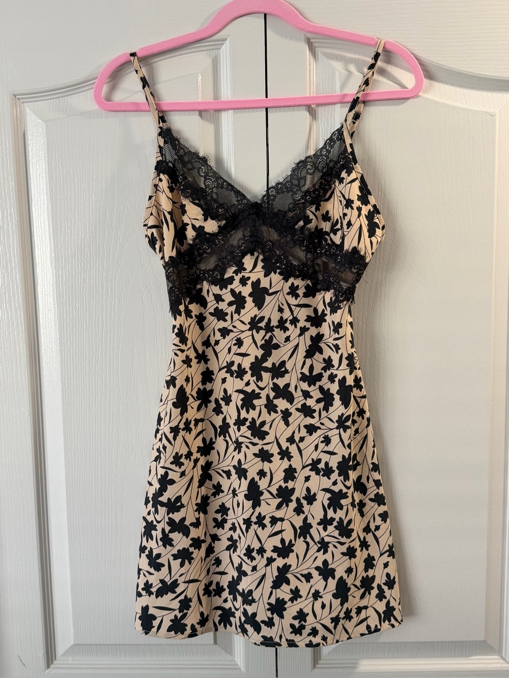 Black Floral Lace-Trim Slip Dress